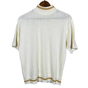 Vintage 80s Mock Neck Casual Mom Sweater Stripe Accent Blouson Fit - L